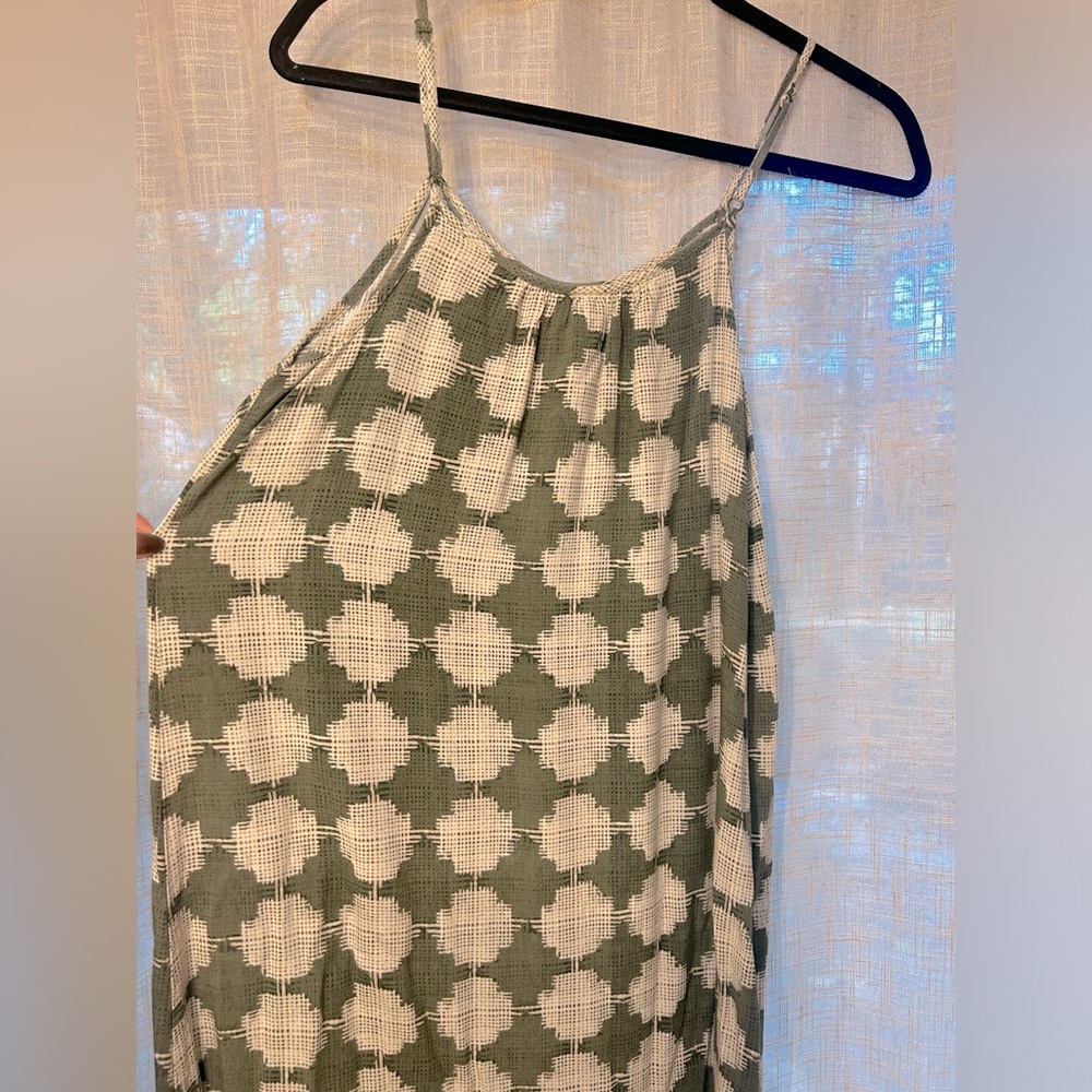 Merona Patterned Ivory and Green Strappy 70’s Retro Long Maxi Dress size Small. - Picture 5 of 7